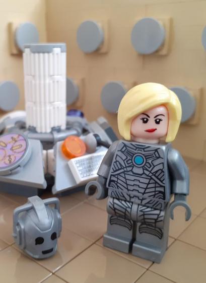 The 13th Doctor in her disguise as a Cyberman