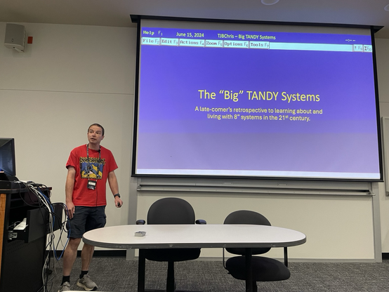 TJBChris presenting in a seminar about Tandy computers.