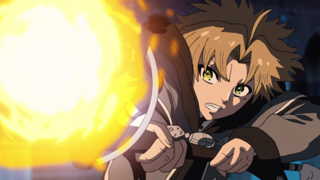 Rudeus casting a fire spell from the anime series Mushoku Tensei: Jobless Reincarnation Season 2 Part 2 Episode 22.