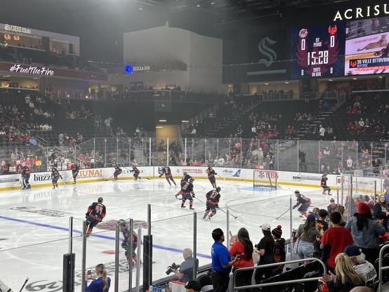 The Coachella Valley Firebirds warm up for game 3 of the Calder Cup Finals against the Hershey Bears.