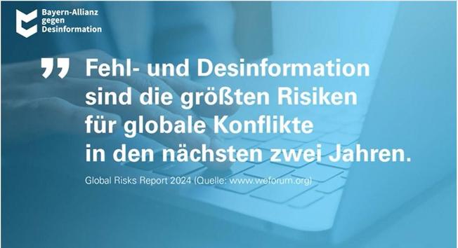 SharePic. Zitat: "Fehl- und Desinformation sind die größten Risiken für globale Konflikte in den nächsten zwei Jahren" 
Global Risks Report 2024 (Quelle: weforum.org) 