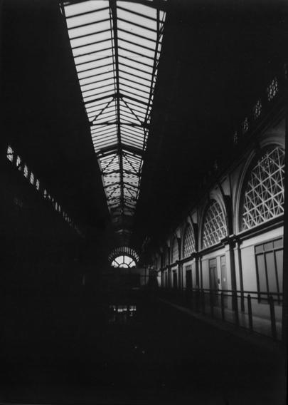 A dimly lit interior, black and white pinhole photo