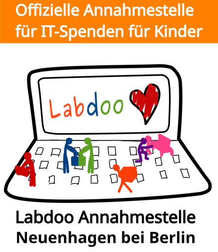 Hub Logo mit Laptopgrafik von Labdoo und dem Schriftzug Labdoo Annahmestelle Neuenhagen bei Berlin
