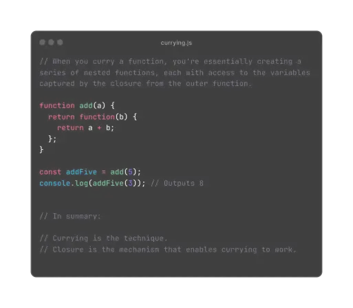 Code example and explanation of Currying in javascript