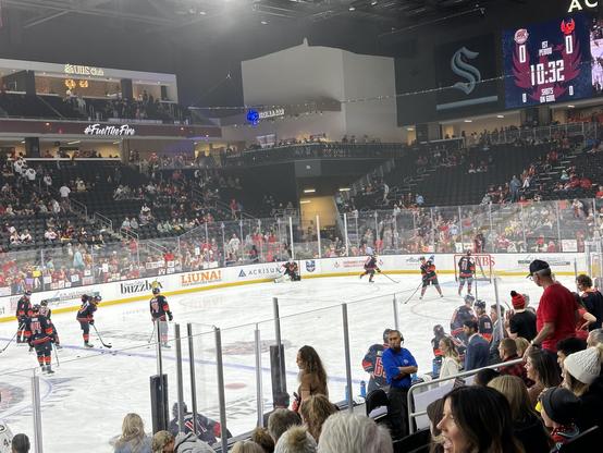 The Coachella Valley Firebirds warm up for their game against the Hershey Bears in game 5 of the Calder Cup Finals