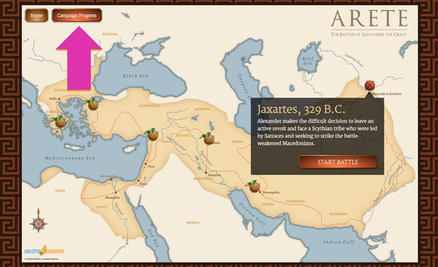Campaign Progress button on Campaign screen in Arete