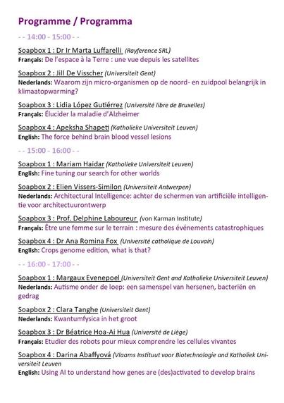 Flyer with a short version of the programme of the Soapbox Science 2024 event. 