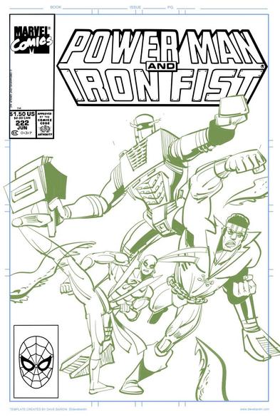 A spoof cover featuring Power Man, Iron Fist and ROM, Spaceknight battling an unseen tentacle-infested foe.