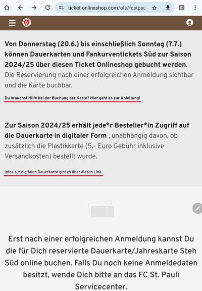 Screenshot des Onlineticketshop. Es werden keine Tickets zum Kauf angeboten. 