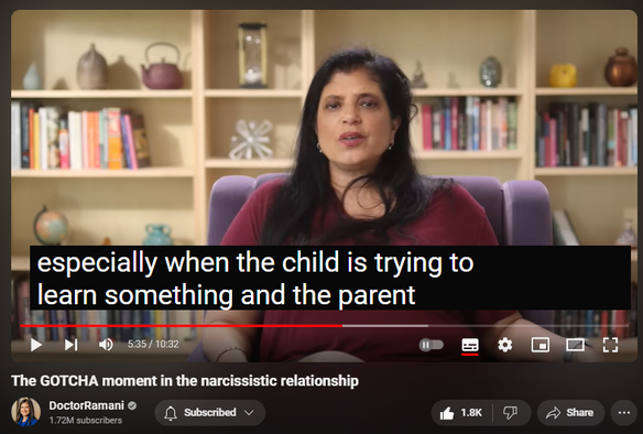 https://www.youtube.com/watch?v=hc6lAXzlA-0
The GOTCHA moment in the narcissistic relationship
 
 views  
25 Jun 2024
ORDER MY NYT BESTSELLING BOOK 📖 "IT'S NOT YOU"
https://smarturl.it/not-you

JOIN MY HEALING PROGRAM
https://doctor-ramani.teachable.com/p...