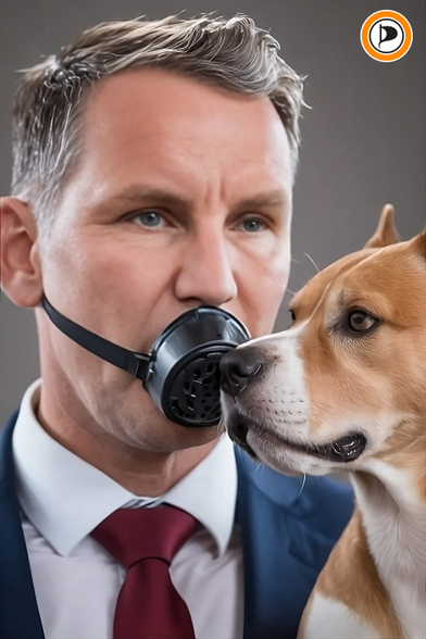 !B AfD-Mann Höcke trägt Maulkorb + Hund + PIRATEN Logo