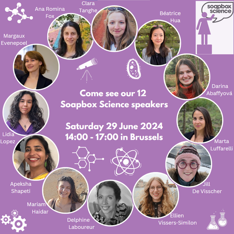 Collage with photos of the Soapbox Science Brussels 2024 speakers