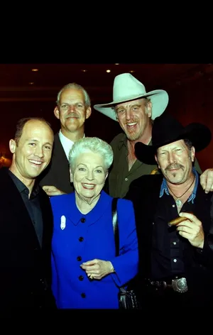 (From left) Mike Judge, Turk Pipkin, Texas governor Ann Richards, Ray Benson and Kinky Friedman at a Grammy's event in Austin." 
 PROVIDED BY RAY BENSON