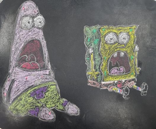 SpongeBob SquarePants and Patrick Star expressing shock during their first movie.