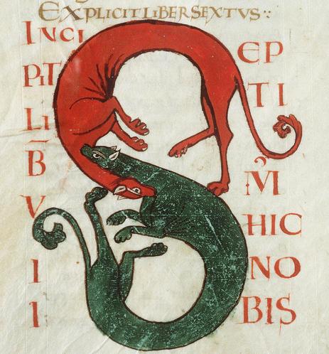 Initial ’S’. Hilary of Poitiers, De Trinitate, France ca. 1093-1132. Vendôme, Bibliothèque municipale, ms. 28, fol. 51v.
#medieval #MedievalArt