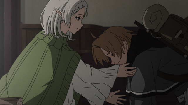 Sylphie welcoming Rudeus home from the anime series Mushoku Tensei: Jobless Reincarnation Season 2 Part 2 Episode 24.