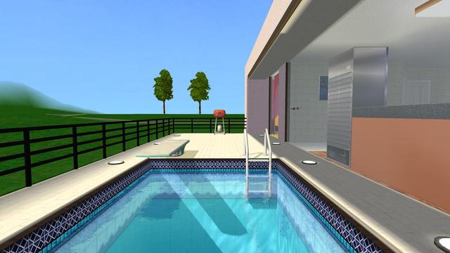 Kirin modern house for The Sims 2, showing swimming pool