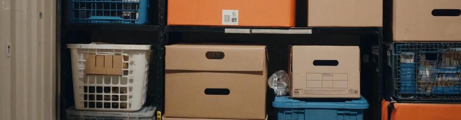 storage unit filled with boxes and personal belongings