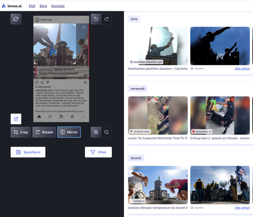 Screenshot Suchergebenisse auf lenseo.ai