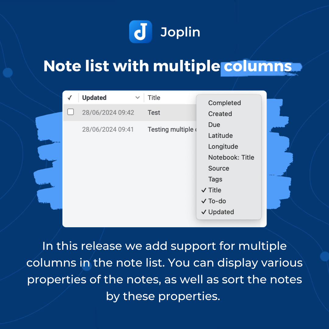 Multi Column Notes Joplin: