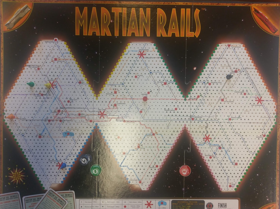 Martian Rails board with crayon drawn rails around
