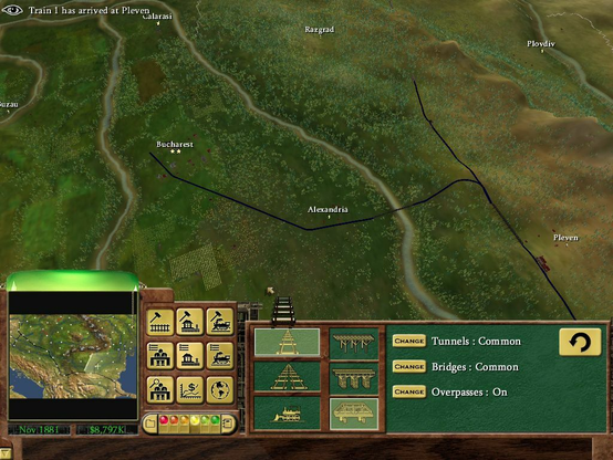 Railroad Tycoon 3 game in progress, showing track being build