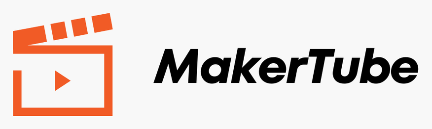 Orange film clap logo with italic MakerTube text
