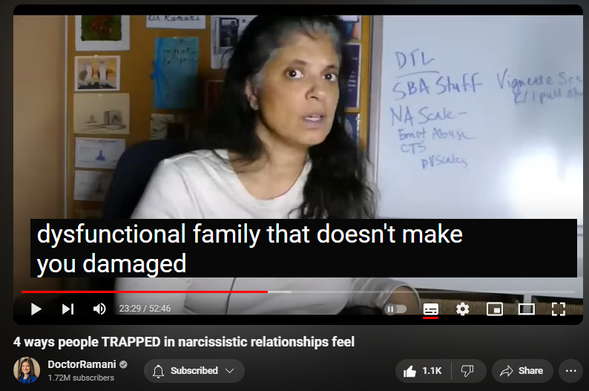 https://www.youtube.com/watch?v=5up926IgWQo
4 ways people TRAPPED in narcissistic relationships feel
4 Jul 2024
ORDER MY NYT BESTSELLING BOOK 📖 "IT'S NOT YOU"
https://smarturl.it/not-you

JOIN MY HEALING PROGRAM
https://doctor-ramani.teachable.com/p...

JOIN THE DR. RAMANI NETWORK
https://www.drramaninetwork.com

GET INFO ABOUT MY UPCOMING PROGRAM FOR THERAPISTS
https://forms.gle/1RRUz41eWswjw63o6