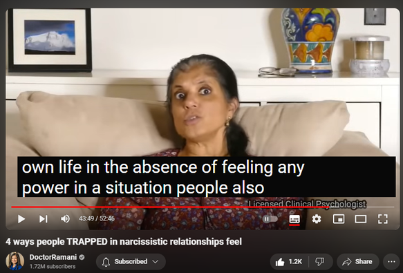 https://www.youtube.com/watch?v=5up926IgWQo
4 ways people TRAPPED in narcissistic relationships feel
4 Jul 2024
ORDER MY NYT BESTSELLING BOOK 📖 "IT'S NOT YOU"
https://smarturl.it/not-you

JOIN MY HEALING PROGRAM
https://doctor-ramani.teachable.com/p...

JOIN THE DR. RAMANI NETWORK
https://www.drramaninetwork.com

GET INFO ABOUT MY UPCOMING PROGRAM FOR THERAPISTS
https://forms.gle/1RRUz41eWswjw63o6

SIGN UP FOR MY MAILING LIST
https://forms.gle/Bv9GNuMSR55PKTjQ6