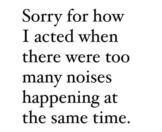 Sorry for how I acted when there were too many noises happening at the same time