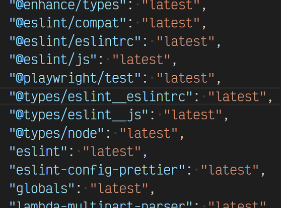 a bunch of deps from a package.json that are all required for eslint version 9 to function.