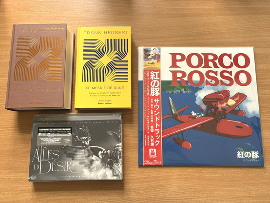 Dune and Dune the Messiah by Frank Herbert, Wings of Desire by Wim Wenders, Porco Rosso soundtrack by Joe Hisaishi.