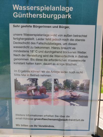 Schreiben am Bauzaun. Tenor: zur Fertigstellung braucht man für eine längere Zeit Temperaturen über 18°C