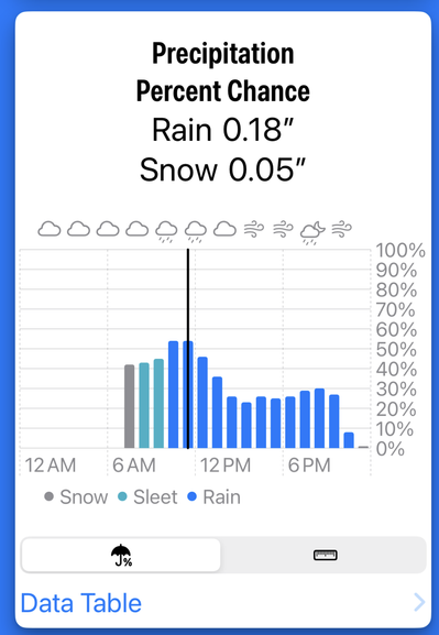 Please Don't Rain precipitation chart showing snow, sleet, and rain. 