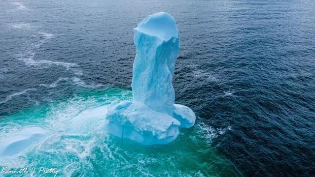 Phallus shaped iceberg off the coast of Newfoundland
