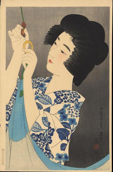 Woodblock image of a woman in kimono hanging up a mosquito net.

Image thanks - https://ukiyo-e.org/