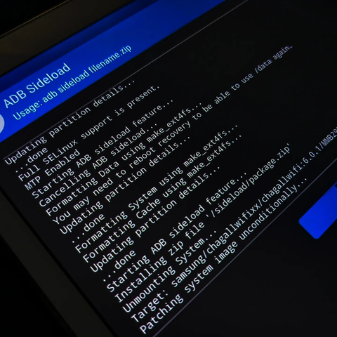 Tablet showing the ADB sideload screen.