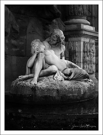 
Statues of lovers : Galatea in the arms of Acis at Medicis fountain in Luxembourg Garden, Paris...
