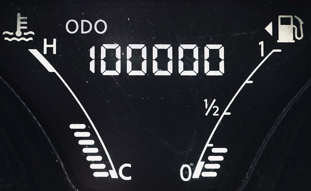 Close-up photo of the odometer on my 2017 Nissan Versa at the moment it reached 100,000 miles.