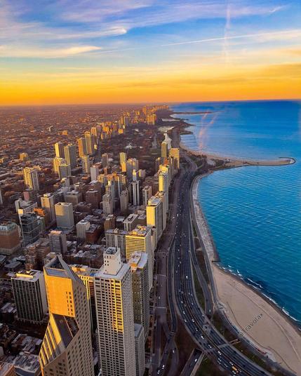 Sunset in Chicago, USA