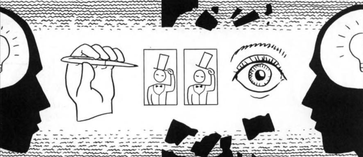 A panel from Scott McCloud's "Understanding Comics", illustrating the creation and perception of sequential art.