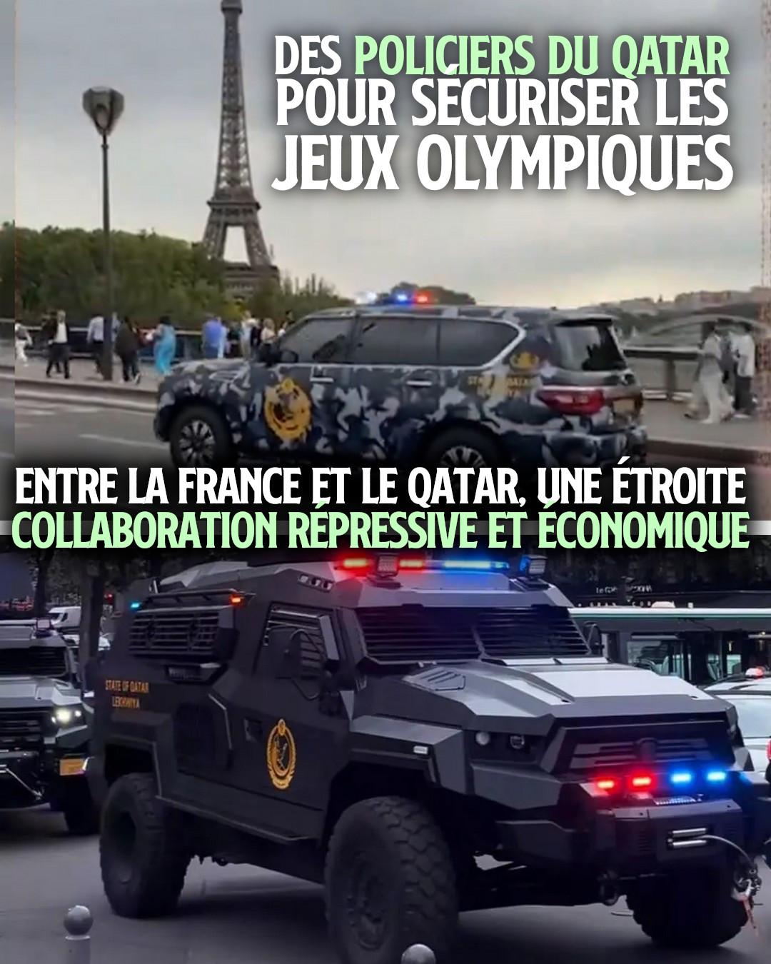 Une voiture de police et des blindés du Qatar dans Paris pour les Jeux Olympiques