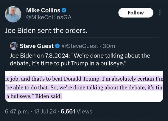 Mike Collins claiming Biden ordered the shooting