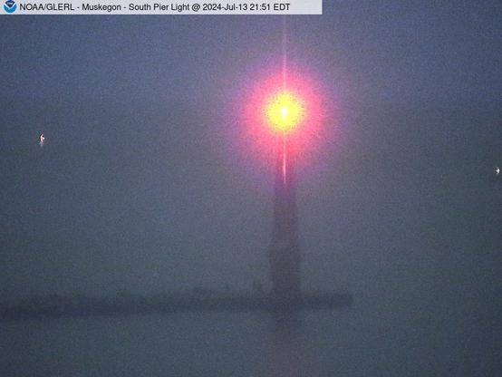 Telescopic view of the Muskegon Channel south Lighthouse. // Image captured at: 2024-07-14 01:51:01 UTC (about 12 min. prior to this post) // Current Temp in Muskegon: 76.69 F | 24.83 C // Precip: clear sky // Wind: S at 8.075 mph | 12.99 kph // Humidity: 71%