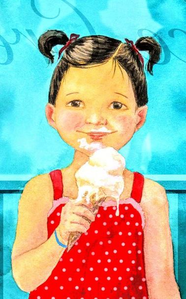 Painting of girl eating ice cream 