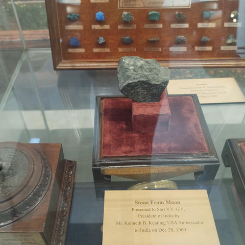 Stone From Moon

Presented to Shri V.V. Giri, President of India by Mr. Kenneth B. Keating, USA Ambassador to India on Dec 28, 1969