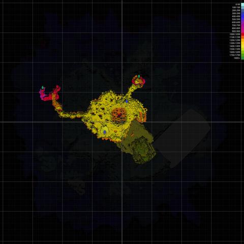 Inactive Lava Zone map, overlaid on world map. Lava Lakes zone is faintly visible beneath it.