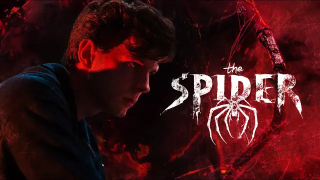 Cover of the short THE SPIDER | Horror Spider-Man Fan Film
Featuring Chandler Riggs on the left with a barely visible dark figure and the film title in black on the right.