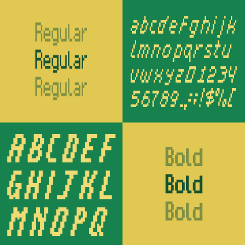 A display of Bratto, a custom pixel typeface