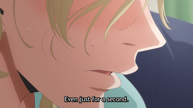 A close of up a teenage boy's face (Hisahi) from the side with the other boy (Mao) saying, "Even just for a second."